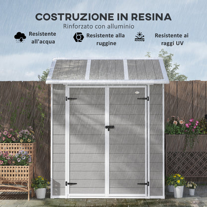 Garden Tool Shed in Weathered Wood Finish with Floor, 2.91m² Garden Shed with Double Doors and Lock, Sloping Roof, 181x181x220cm, Gray