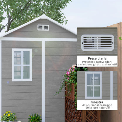 Garden Tool Shed in Weathered Wood Finish with Floor, 2.91m² Garden Shed with Double Doors and Lock, Sloping Roof, 181x181x220cm, Gray