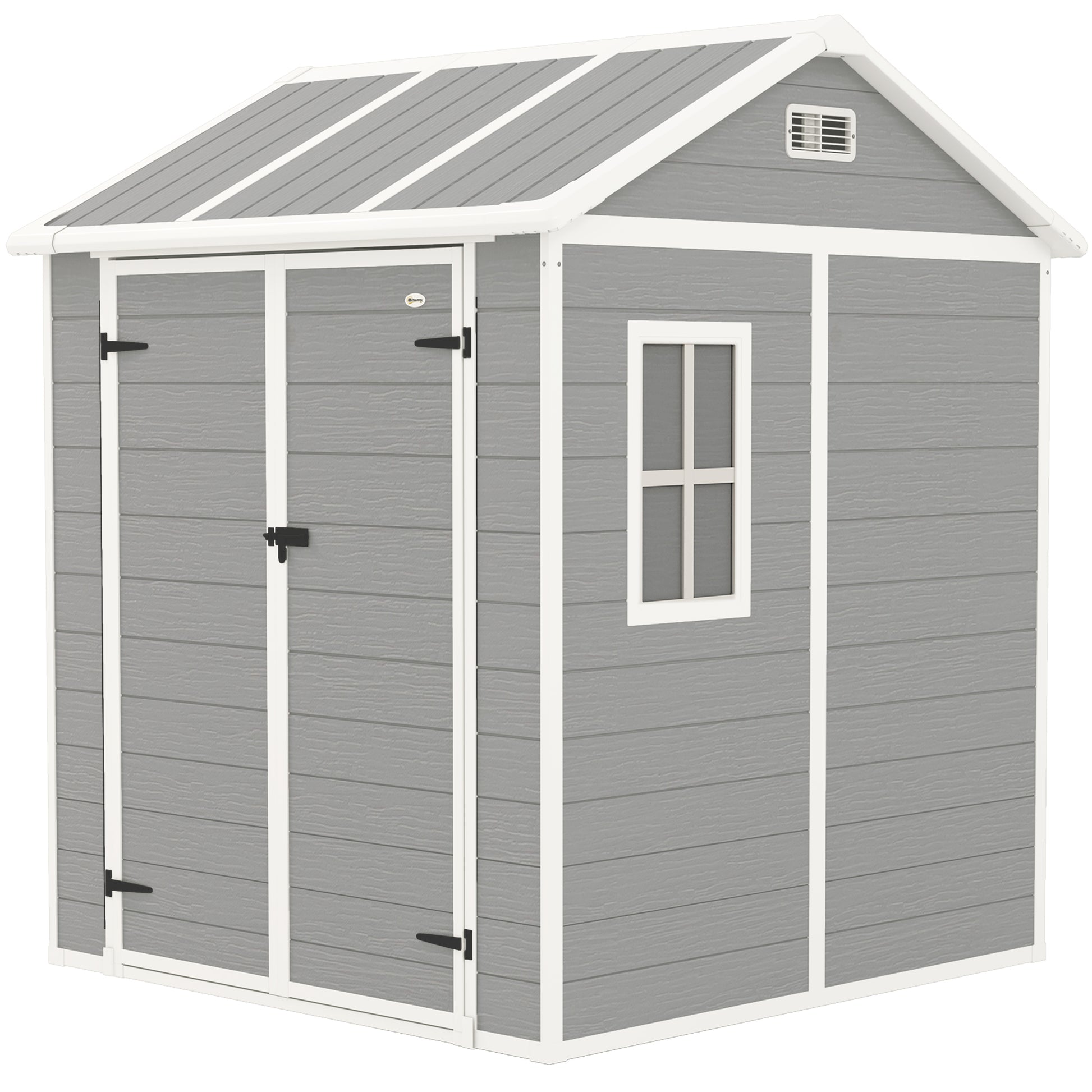 Garden Tool Shed in Weathered Wood Finish with Floor, 2.91m² Garden Shed with Double Doors and Lock, Sloping Roof, 181x181x220cm, Gray
