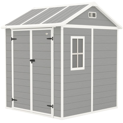 Garden Tool Shed in Weathered Wood Finish with Floor, 2.91m² Garden Shed with Double Doors and Lock, Sloping Roof, 181x181x220cm, Gray