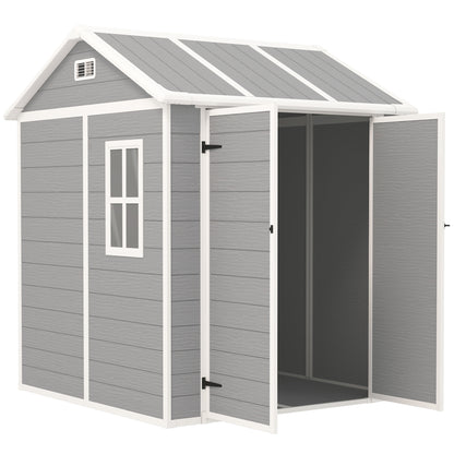 Garden Tool Shed in Weathered Wood Finish with Floor, 2.91m² Garden Shed with Double Doors and Lock, Sloping Roof, 181x181x220cm, Gray