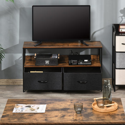 TV Stand for TVs up to 47" Industrial Style TV Table with Shelf and 2 Foldable Fabric Drawers for Living Room Bedroom 98x29x56 cm Rustic Brown and Black