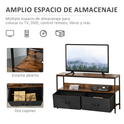 TV Stand for TVs up to 47" Industrial Style TV Table with Shelf and 2 Foldable Fabric Drawers for Living Room Bedroom 98x29x56 cm Rustic Brown and Black