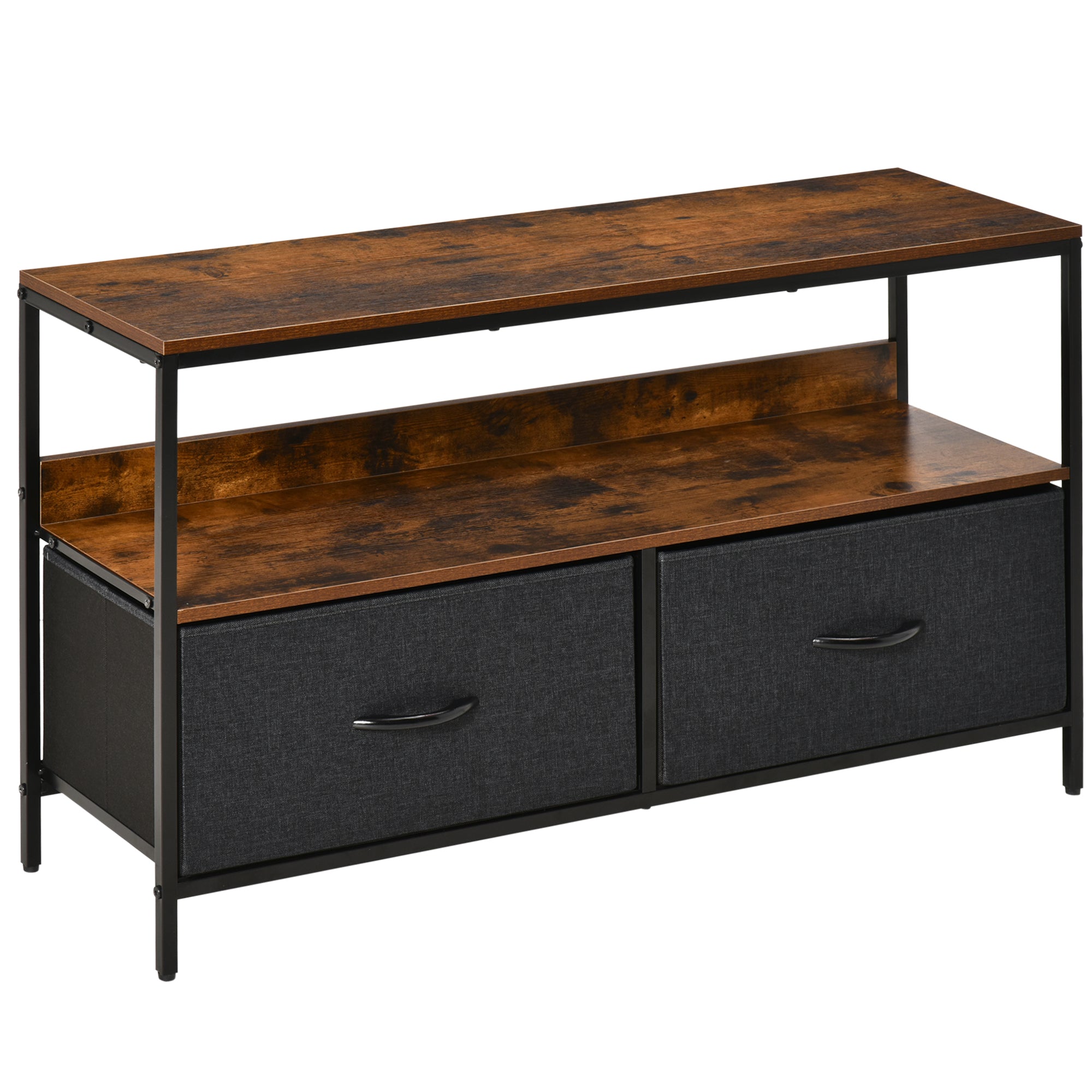 TV Stand for TVs up to 47" Industrial Style TV Table with Shelf and 2 Foldable Fabric Drawers for Living Room Bedroom 98x29x56 cm Rustic Brown and Black