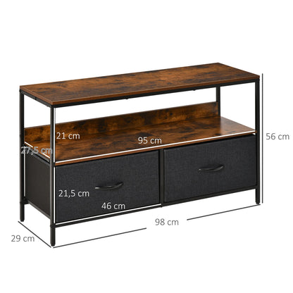 TV Stand for TVs up to 47" Industrial Style TV Table with Shelf and 2 Foldable Fabric Drawers for Living Room Bedroom 98x29x56 cm Rustic Brown and Black