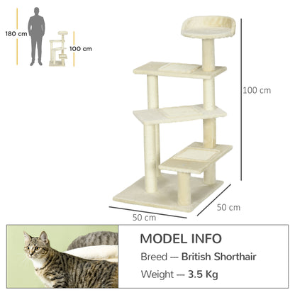 Cat Tree 100 cm Cat Tower with Sisal Posts, Large Platform, Multi-Level Cat Scratching Tree, Climbing Tree, for Small & Medium Cats, Beige