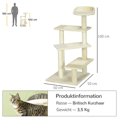 Cat Tree 100 cm Cat Tower with Sisal Posts, Large Platform, Multi-Level Cat Scratching Tree, Climbing Tree, for Small & Medium Cats, Beige