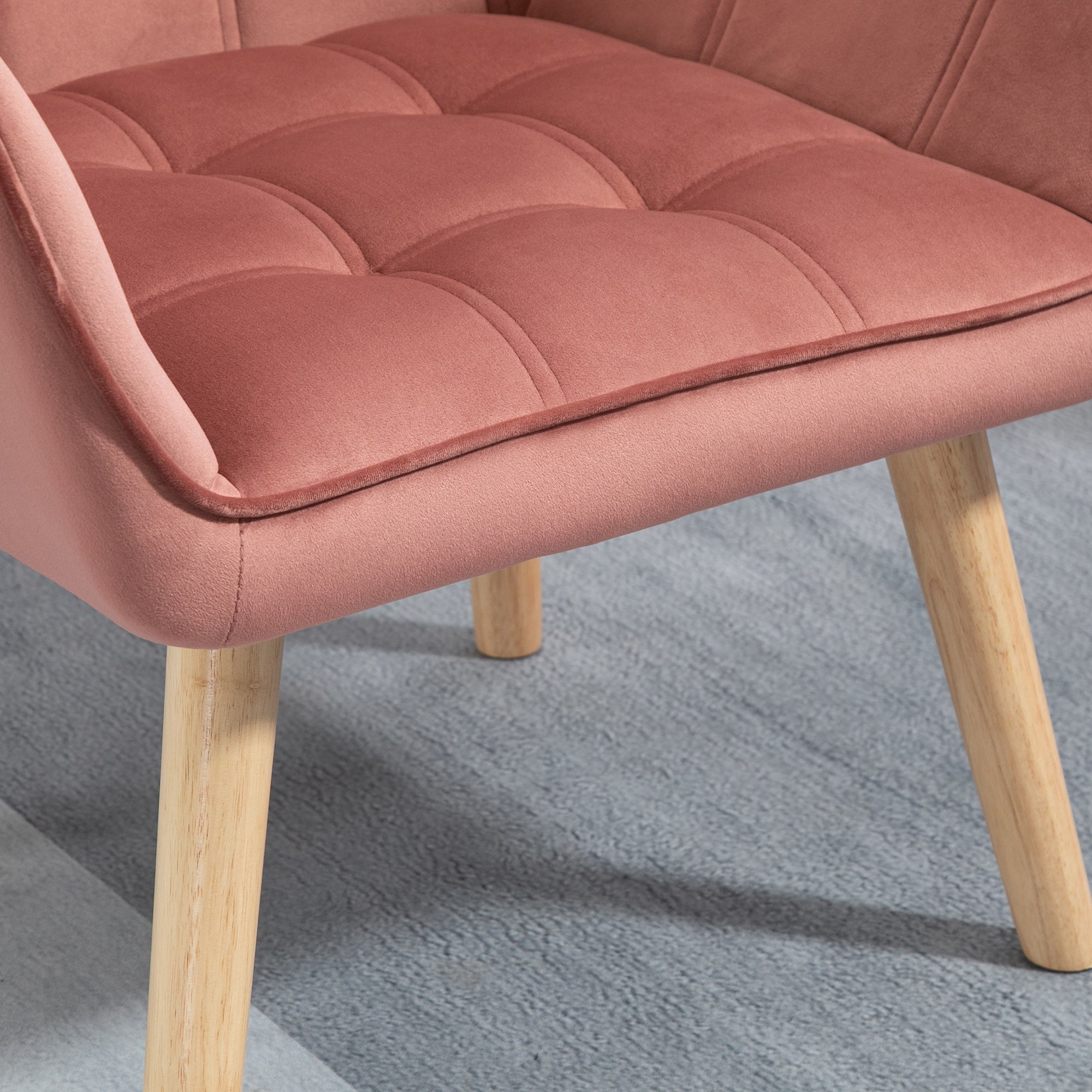 Chair Living Room Wing Chair Lounge Chair Recliner with Rubberwood Legs, Reading Chair with Velvet Look, Upholstered Chair for Bedroom, Scandinavian, Pink