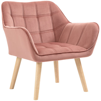 Chair Living Room Wing Chair Lounge Chair Recliner with Rubberwood Legs, Reading Chair with Velvet Look, Upholstered Chair for Bedroom, Scandinavian, Pink