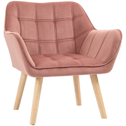 Chair Living Room Wing Chair Lounge Chair Recliner with Rubberwood Legs, Reading Chair with Velvet Look, Upholstered Chair for Bedroom, Scandinavian, Pink