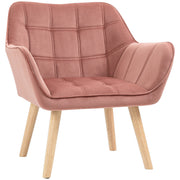 Chair Living Room Wing Chair Lounge Chair Recliner with Rubberwood Legs, Reading Chair with Velvet Look, Upholstered Chair for Bedroom, Scandinavian, Pink