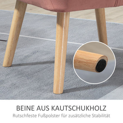 Chair Living Room Wing Chair Lounge Chair Recliner with Rubberwood Legs, Reading Chair with Velvet Look, Upholstered Chair for Bedroom, Scandinavian, Pink