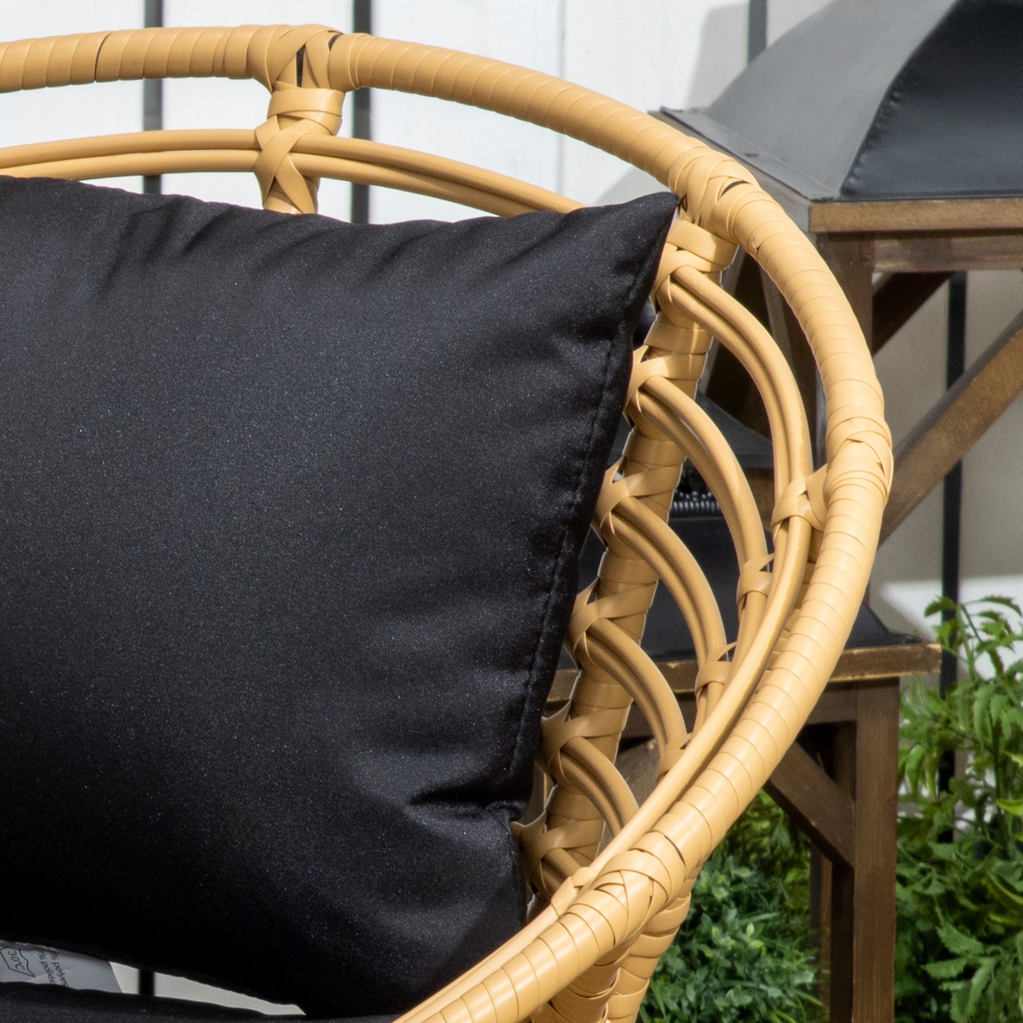 4-Piece Synthetic Rattan Outdoor Garden Set Includes 1 Double Sofa, 2 Armchairs, and Glass Table with Cushions Natural and Black