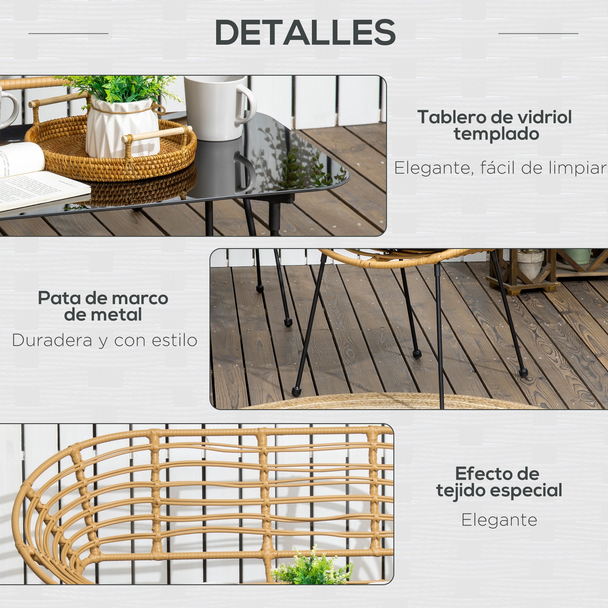 4-Piece Synthetic Rattan Outdoor Garden Set Includes 1 Double Sofa, 2 Armchairs, and Glass Table with Cushions Natural and Black