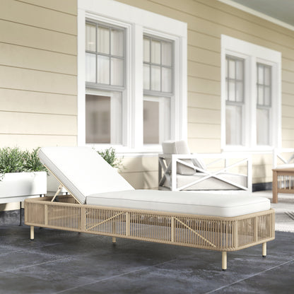 PE Rattan Sun Lounger with Cushion — 5-Position Adjustable Outdoor Chaise for Patio & Balcony, Yellow/Cream, 265 lb Capacity