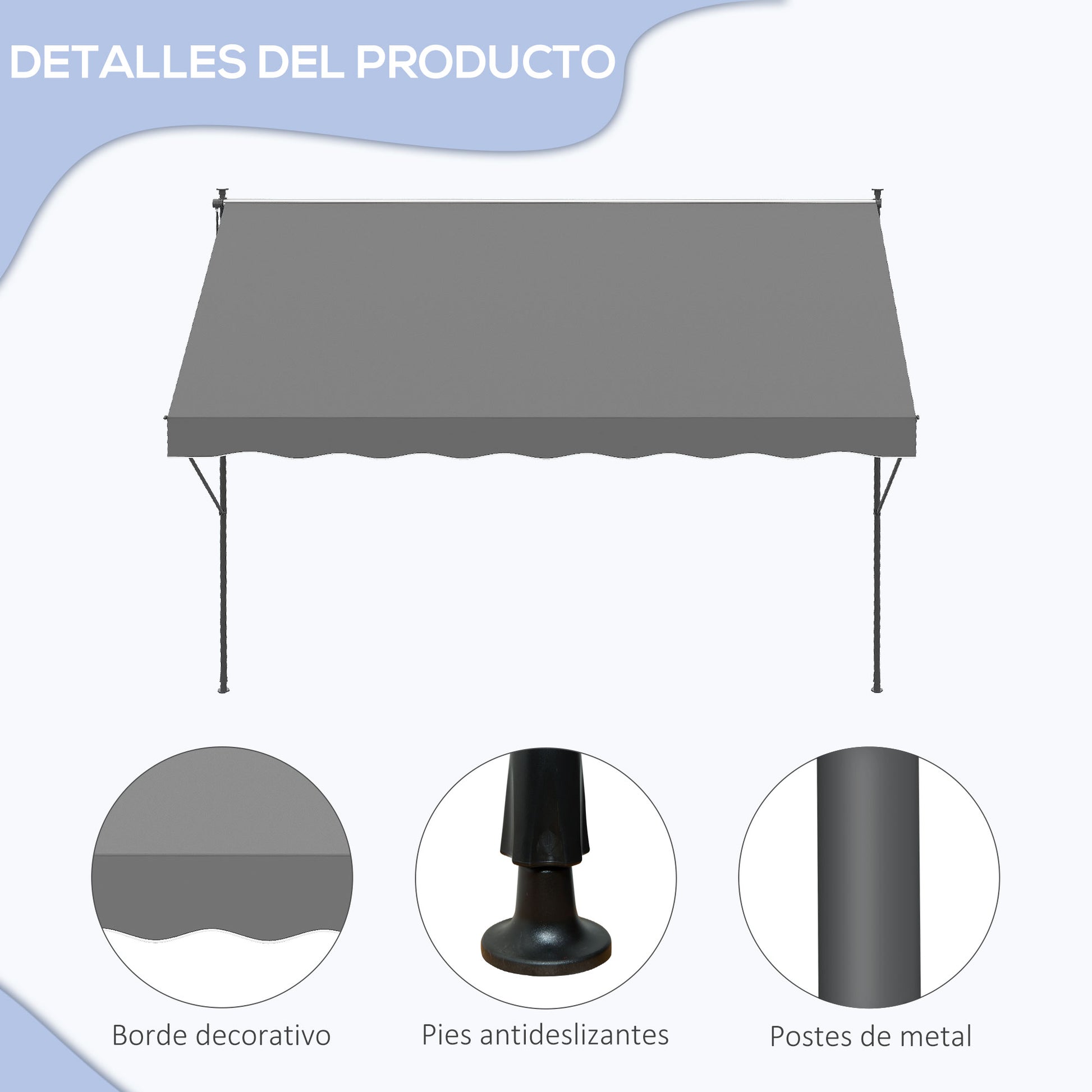 Manual Retractable Awning for Balcony with Adjustable Height Crank and Sun Protection for Terrace Garden Gray