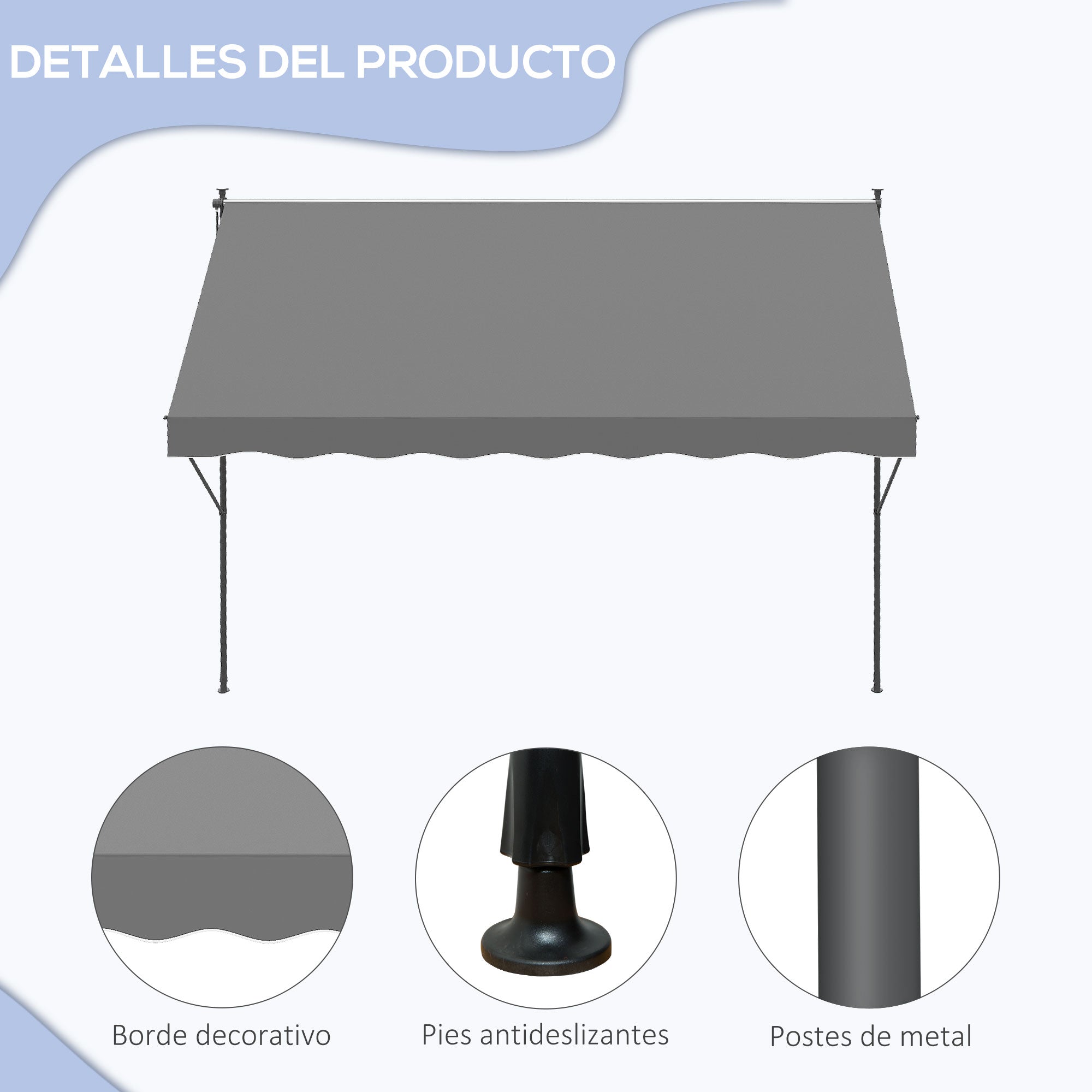 Manual Retractable Awning for Balcony with Adjustable Height Crank and Sun Protection for Terrace Garden Gray