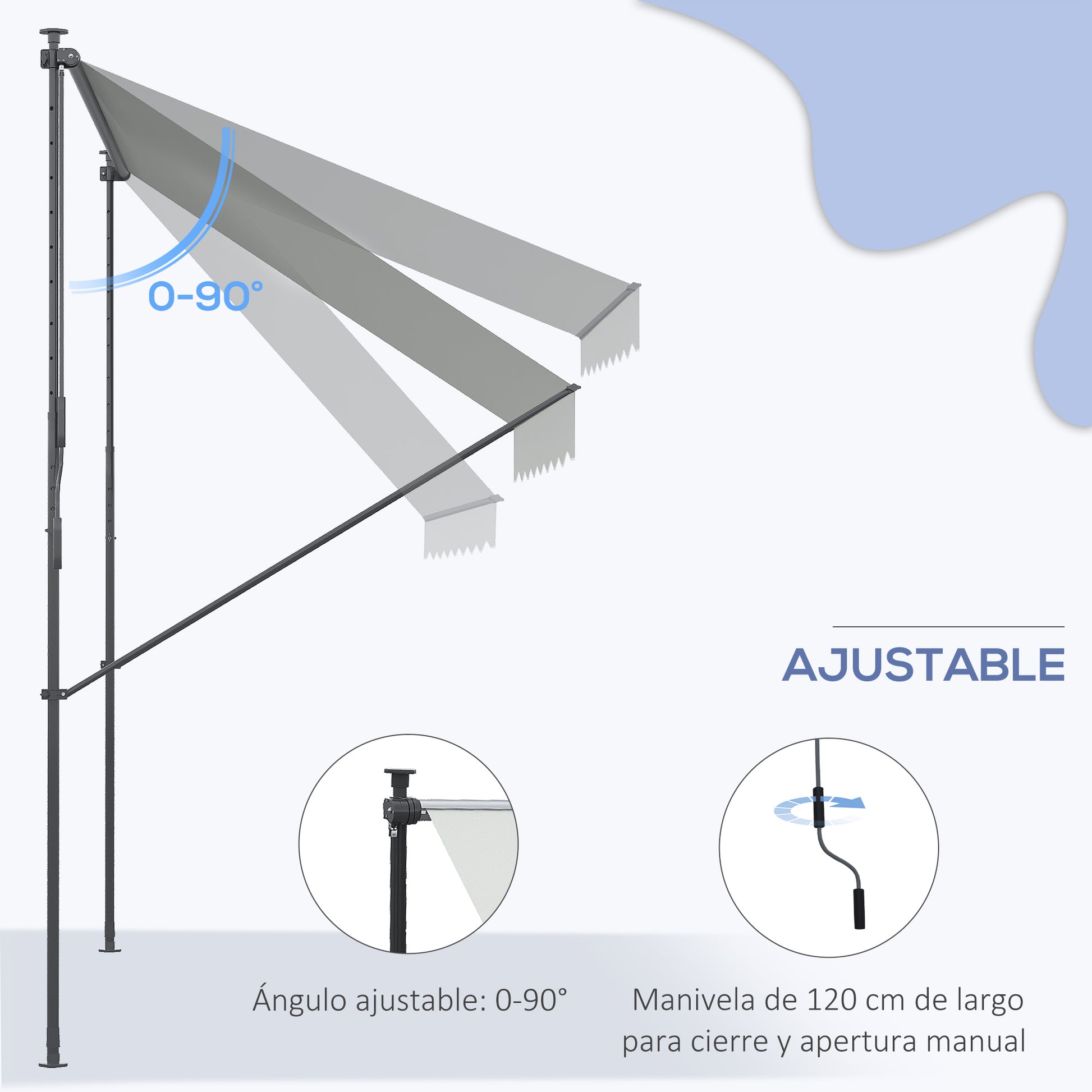 Manual Retractable Awning for Balcony with Adjustable Height Crank and Sun Protection for Terrace Garden Gray