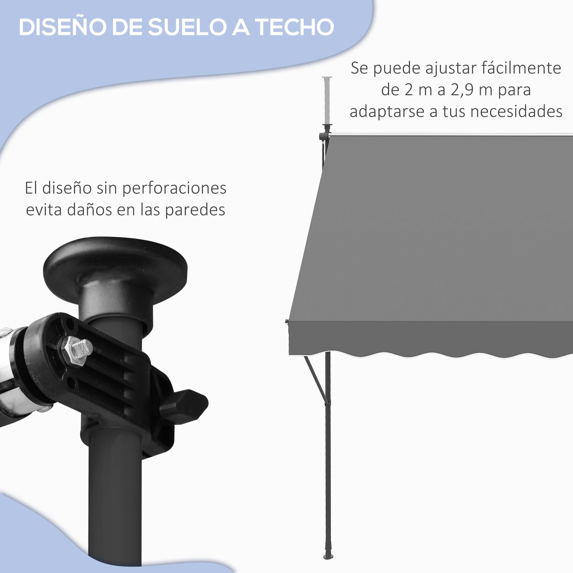 Manual Retractable Awning for Balcony with Adjustable Height Crank and Sun Protection for Terrace Garden Gray