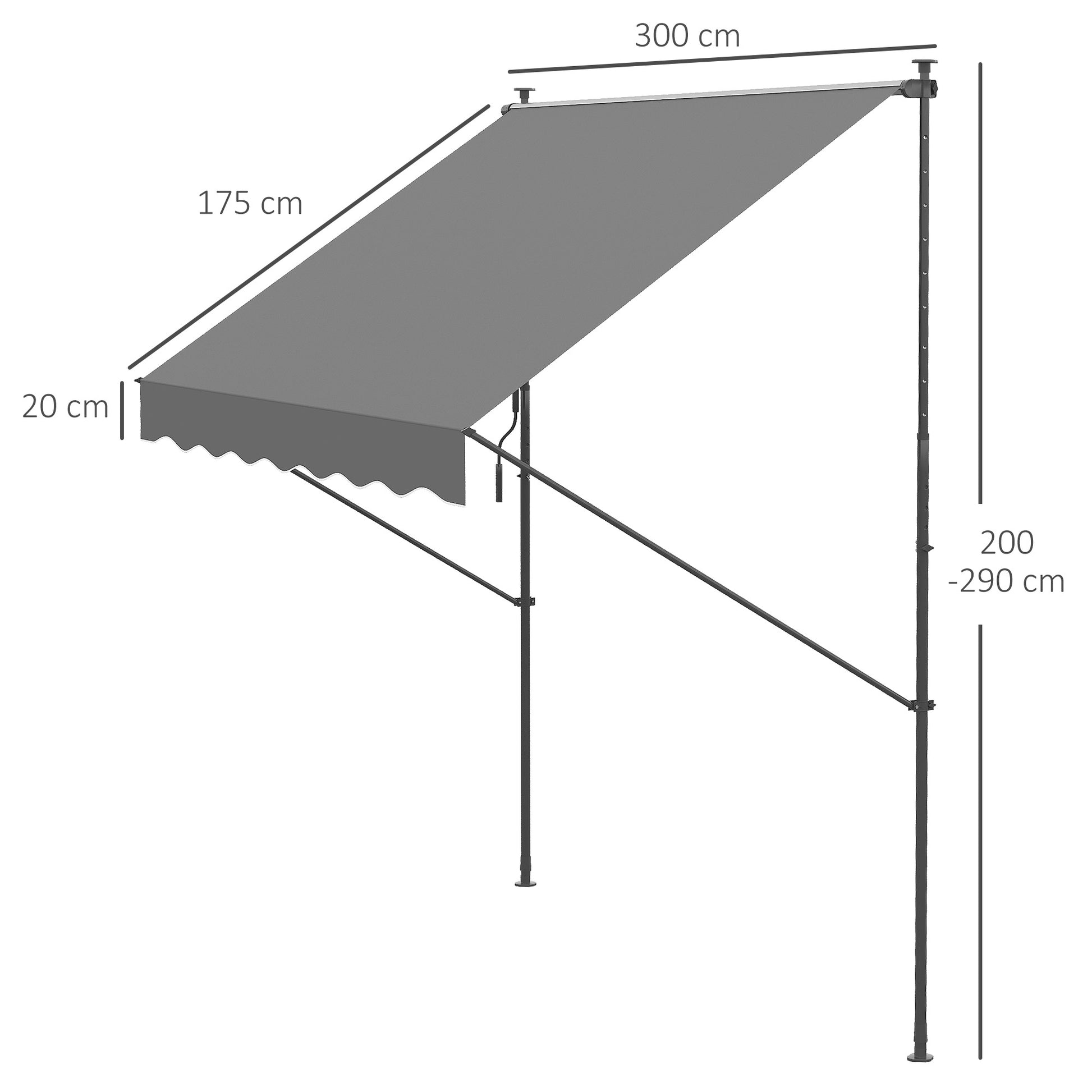 Manual Retractable Awning for Balcony with Adjustable Height Crank and Sun Protection for Terrace Garden Gray