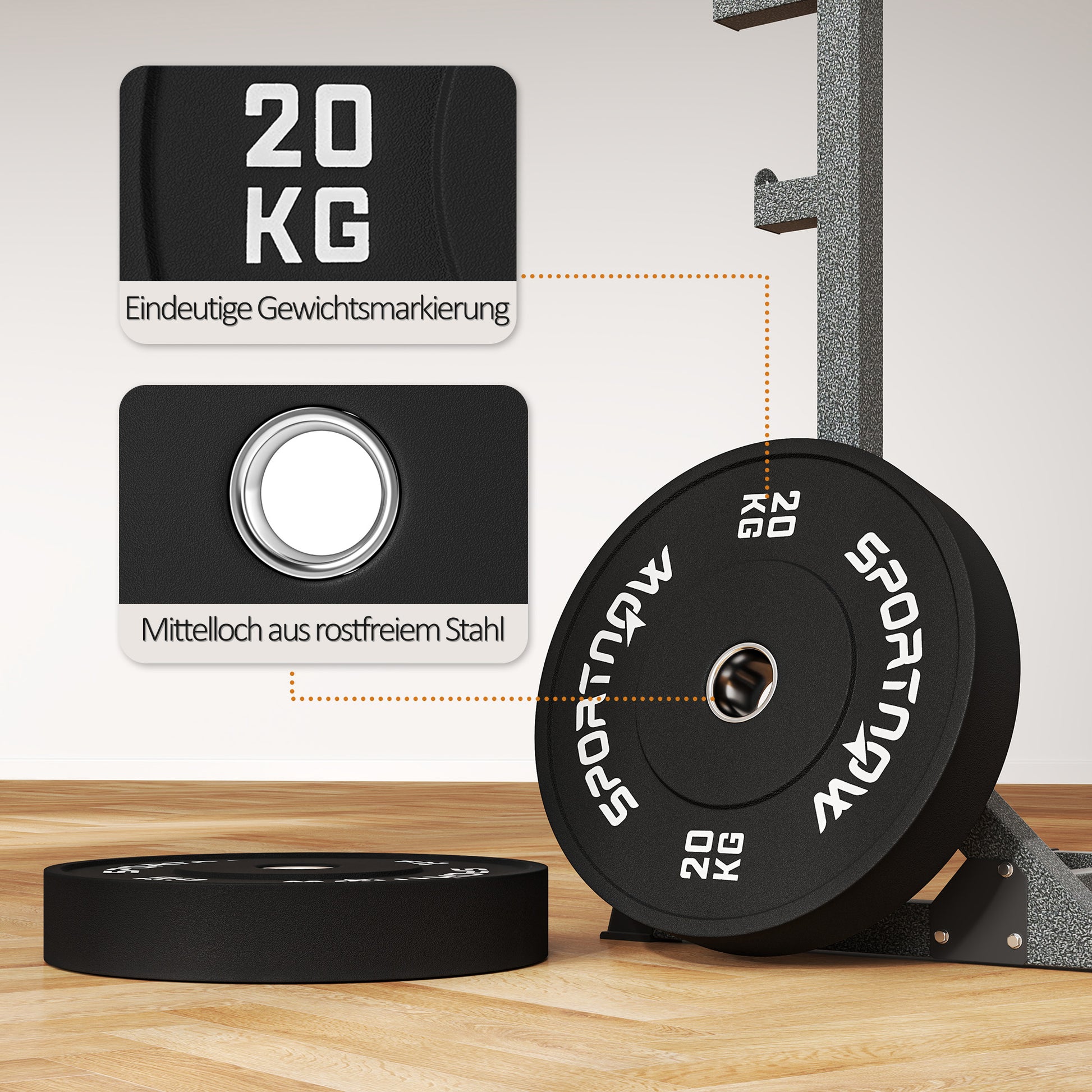 SPORTNOW 2-Piece Barbell Weights Set, 2 x 20kg Weights, Weight Plate Set, Weight Plates for 5 cm Barbell, Ø 50 mm Bore, Black