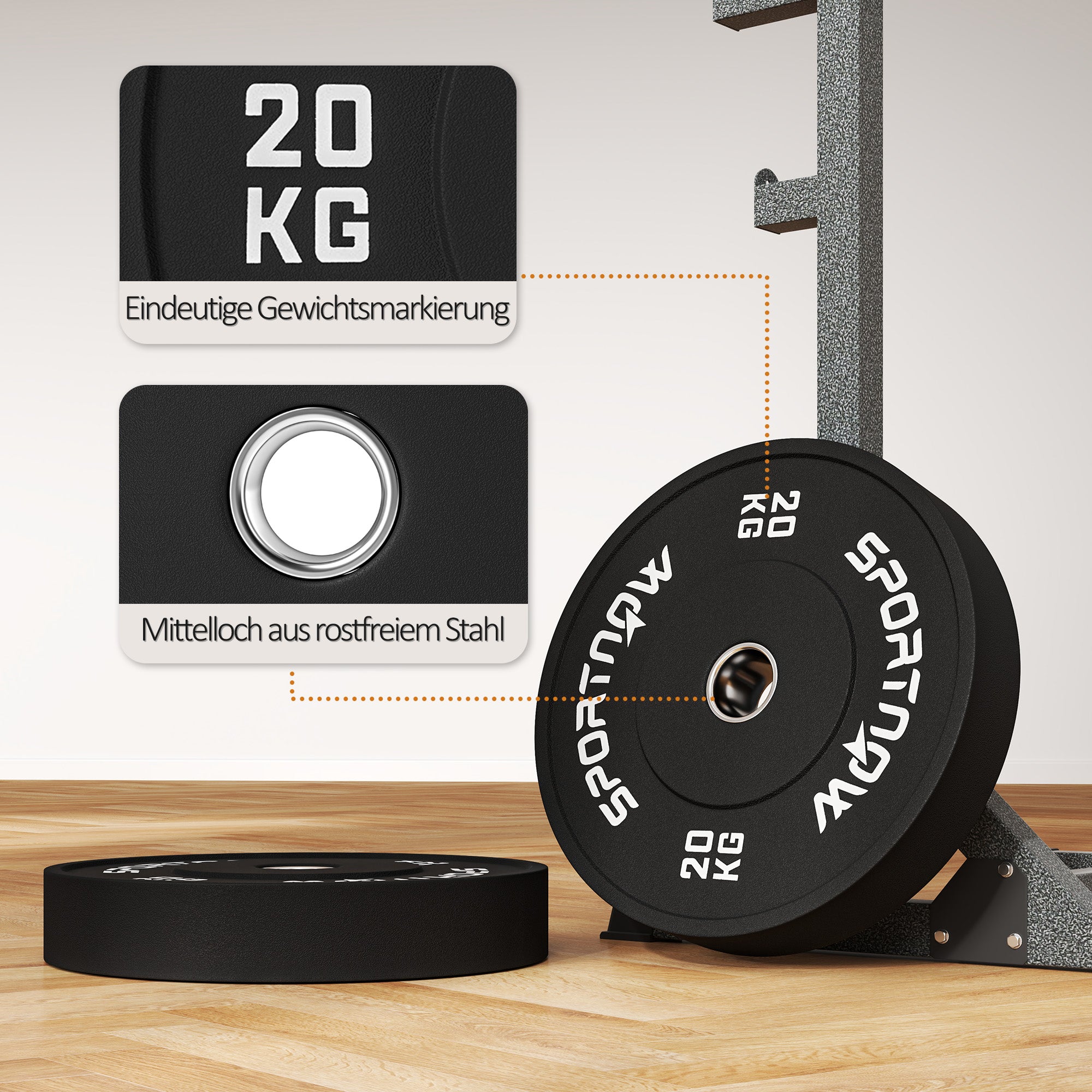 SPORTNOW 2-Piece Barbell Weights Set, 2 x 20kg Weights, Weight Plate Set, Weight Plates for 5 cm Barbell, Ø 50 mm Bore, Black