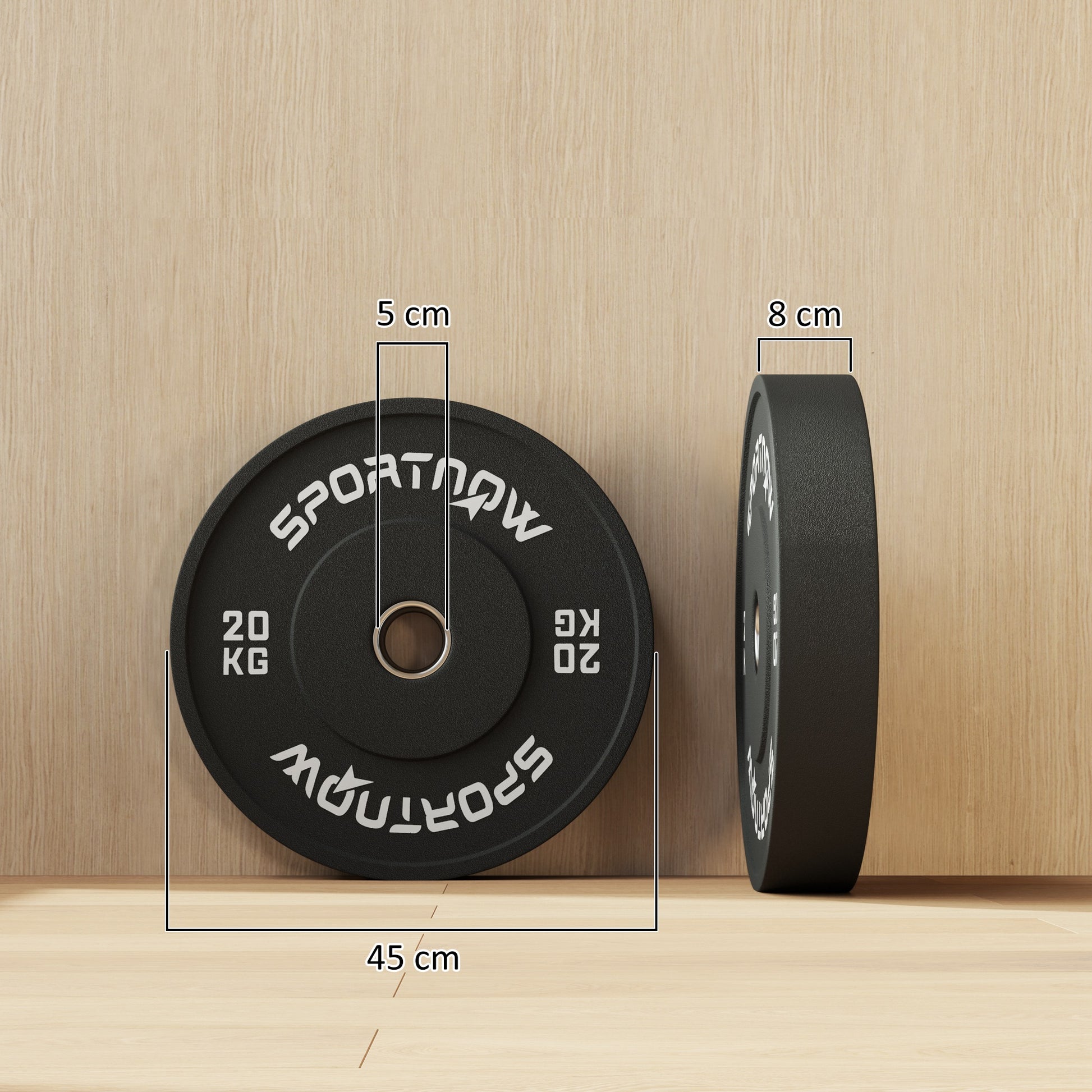 SPORTNOW 2-Piece Barbell Weights Set, 2 x 20kg Weights, Weight Plate Set, Weight Plates for 5 cm Barbell, Ø 50 mm Bore, Black