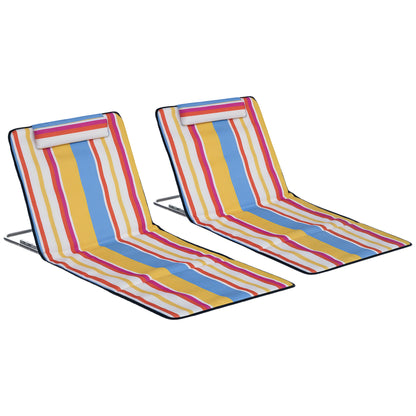2-Piece Set Folding Sun Lounger Beach Chairs Beach Chair with Adjustable Backrest Head Pillow Carry Bag Lightweight Portable Beach Mat, Outdoor Sun Mat for Garden, Pool 124 x 53 cm