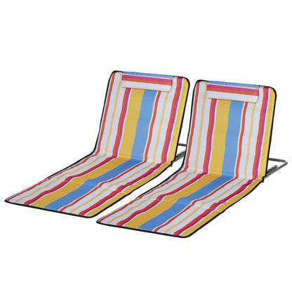 2-Piece Set Folding Sun Lounger Beach Chairs Beach Chair with Adjustable Backrest Head Pillow Carry Bag Lightweight Portable Beach Mat, Outdoor Sun Mat for Garden, Pool 124 x 53 cm
