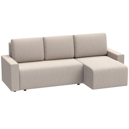 L-Shaped 3-Seater Corner Sofa Bed with Reversible Chaise – Faux Suede, Beige