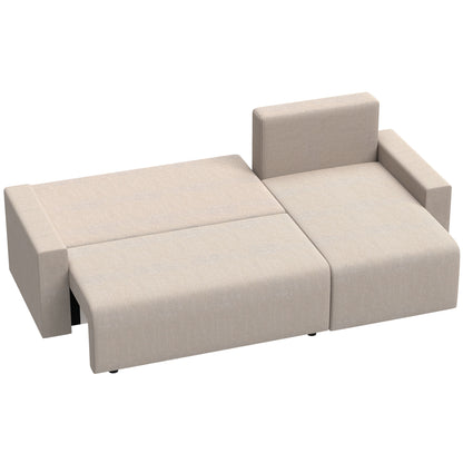 L-Shaped 3-Seater Corner Sofa Bed with Reversible Chaise – Faux Suede, Beige