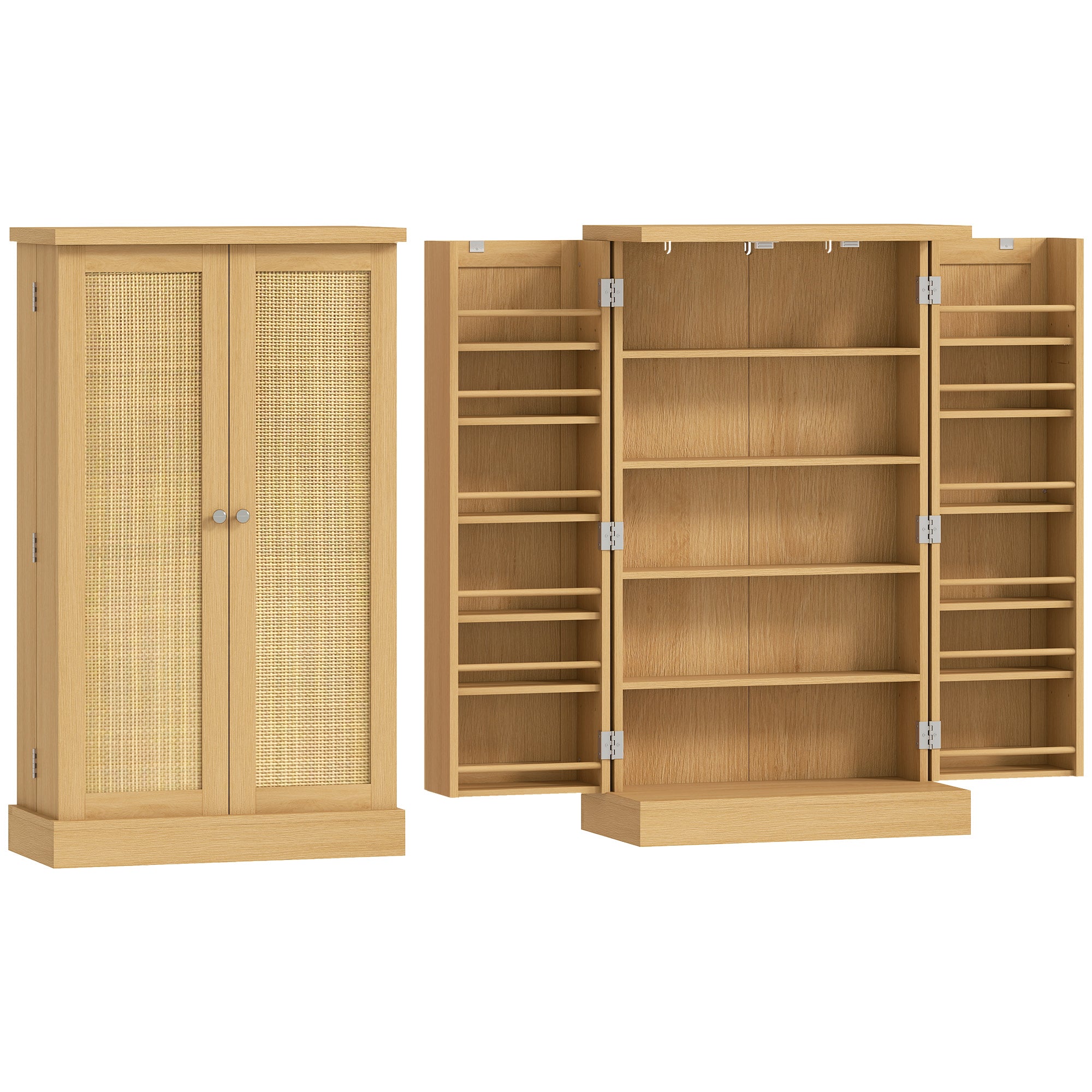 40.9" Kitchen Pantry Cabinet – Rattan Doors, 5-Tier Shelving, 12 Spice Slots & Adjustable Shelves, Natural