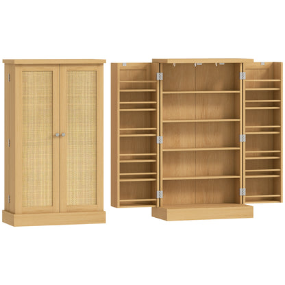 40.9" Kitchen Pantry Cabinet – Rattan Doors, 5-Tier Shelving, 12 Spice Slots & Adjustable Shelves, Natural
