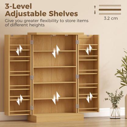 40.9" Kitchen Pantry Cabinet – Rattan Doors, 5-Tier Shelving, 12 Spice Slots & Adjustable Shelves, Natural