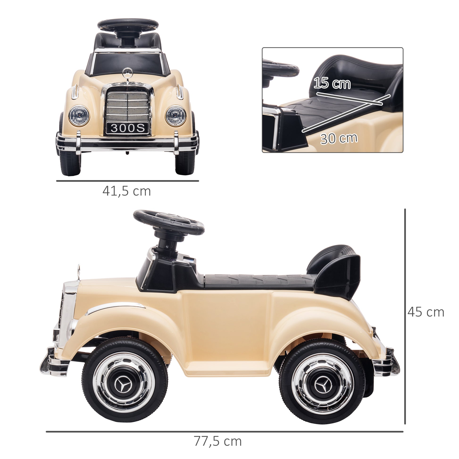 Slide Car, Children's Vehicle, Slider Vehicle with Storage Space, Children's Car with Rollover Protection Slider for 18-48 Months Children, Beige, 77.5 x 41.5 x 45 cm