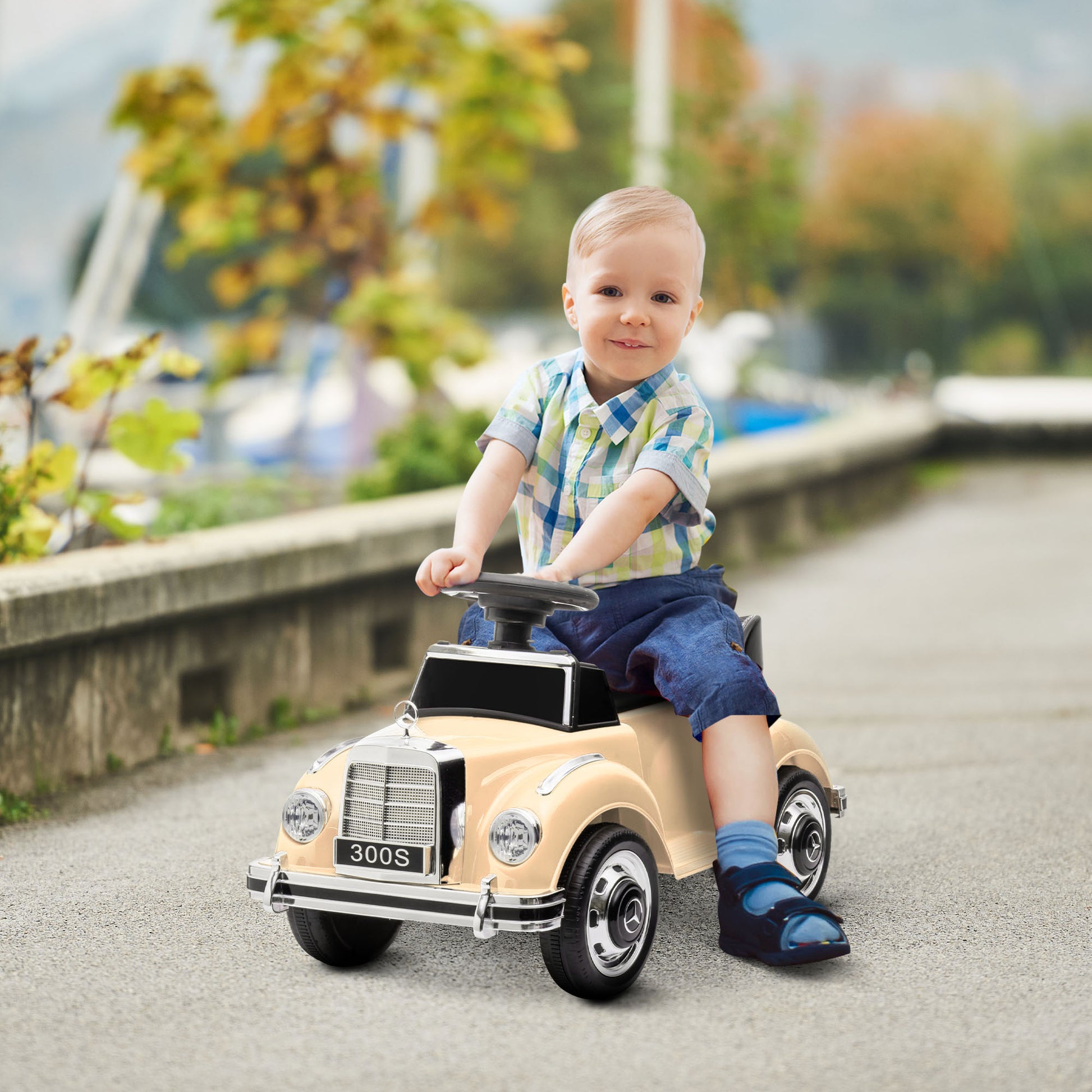 Slide Car, Children's Vehicle, Slider Vehicle with Storage Space, Children's Car with Rollover Protection Slider for 18-48 Months Children, Beige, 77.5 x 41.5 x 45 cm