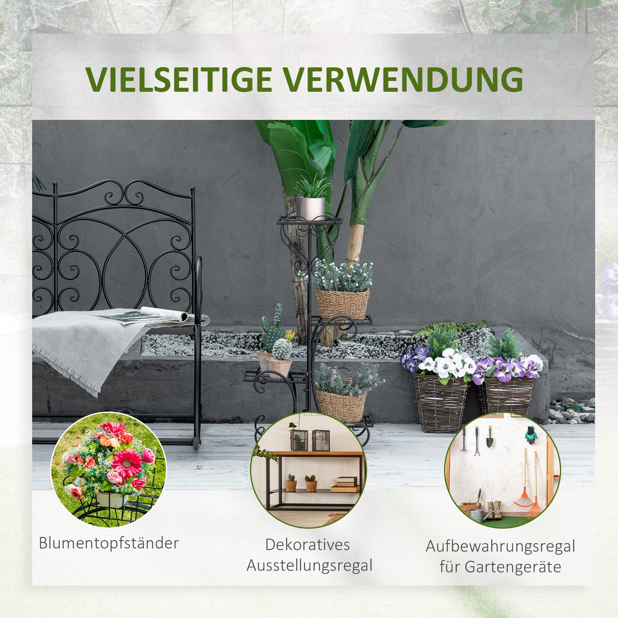 Metal Plant Stand Flower Shelf 4 Levels Plant Stand Flower stair for Indoor and Outdoor Garden Balcony Black 45 x 24.5 x 80 cm
