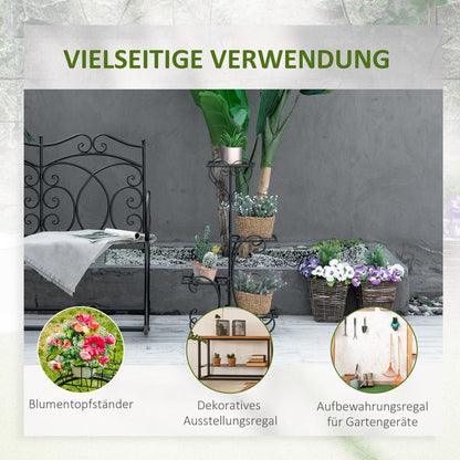Metal Plant Stand Flower Shelf 4 Levels Plant Stand Flower stair for Indoor and Outdoor Garden Balcony Black 45 x 24.5 x 80 cm