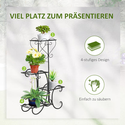 Metal Plant Stand Flower Shelf 4 Levels Plant Stand Flower stair for Indoor and Outdoor Garden Balcony Black 45 x 24.5 x 80 cm