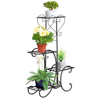 Metal Plant Stand Flower Shelf 4 Levels Plant Stand Flower stair for Indoor and Outdoor Garden Balcony Black 45 x 24.5 x 80 cm