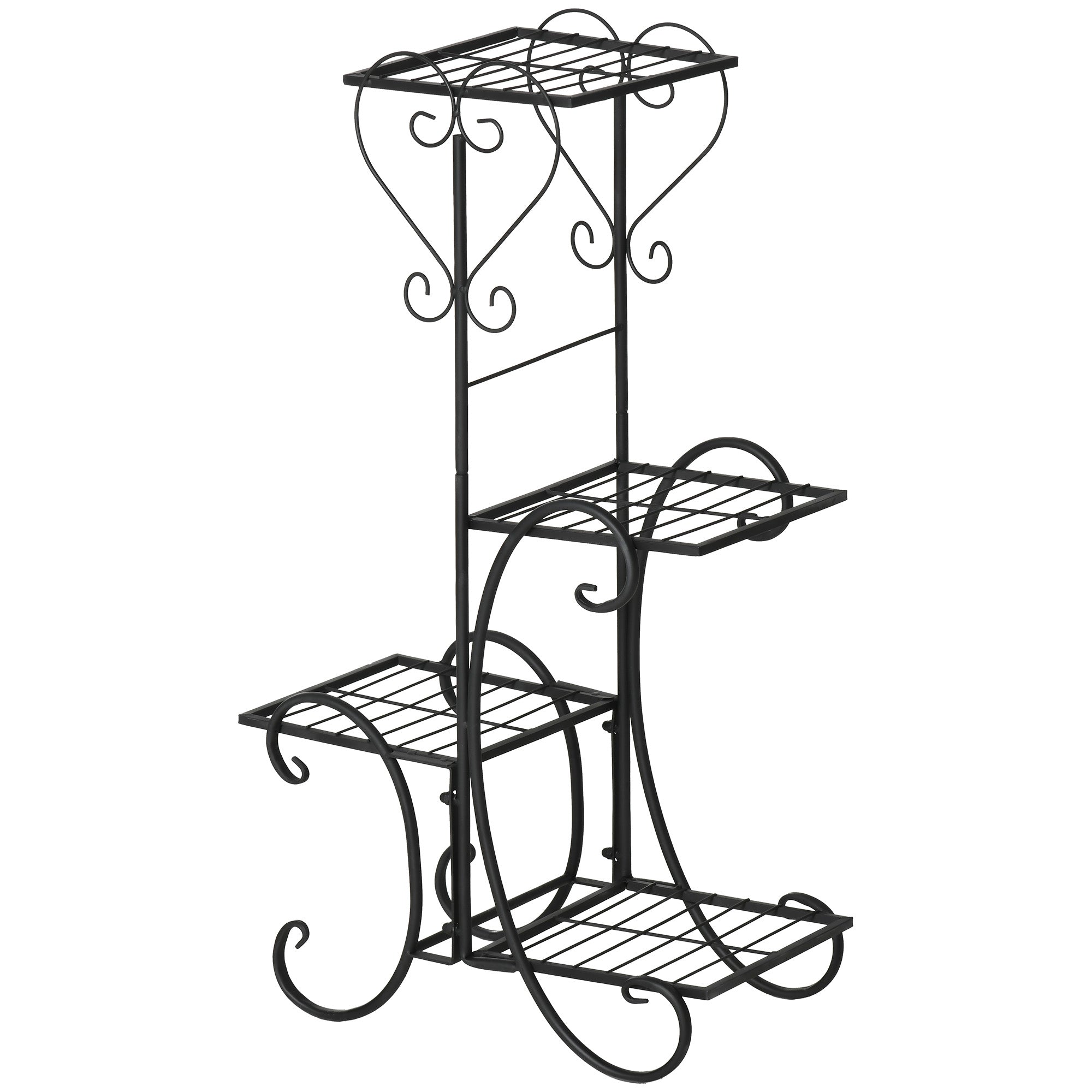 Metal Plant Stand Flower Shelf 4 Levels Plant Stand Flower stair for Indoor and Outdoor Garden Balcony Black 45 x 24.5 x 80 cm