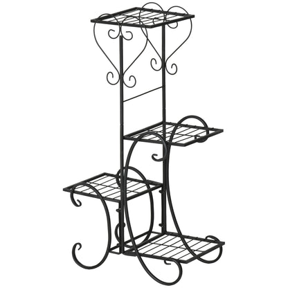 Metal Plant Stand Flower Shelf 4 Levels Plant Stand Flower stair for Indoor and Outdoor Garden Balcony Black 45 x 24.5 x 80 cm
