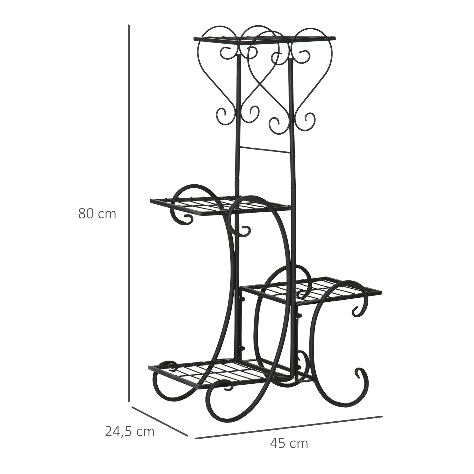 Metal Plant Stand Flower Shelf 4 Levels Plant Stand Flower stair for Indoor and Outdoor Garden Balcony Black 45 x 24.5 x 80 cm