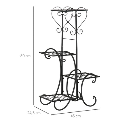 Metal Plant Stand Flower Shelf 4 Levels Plant Stand Flower stair for Indoor and Outdoor Garden Balcony Black 45 x 24.5 x 80 cm