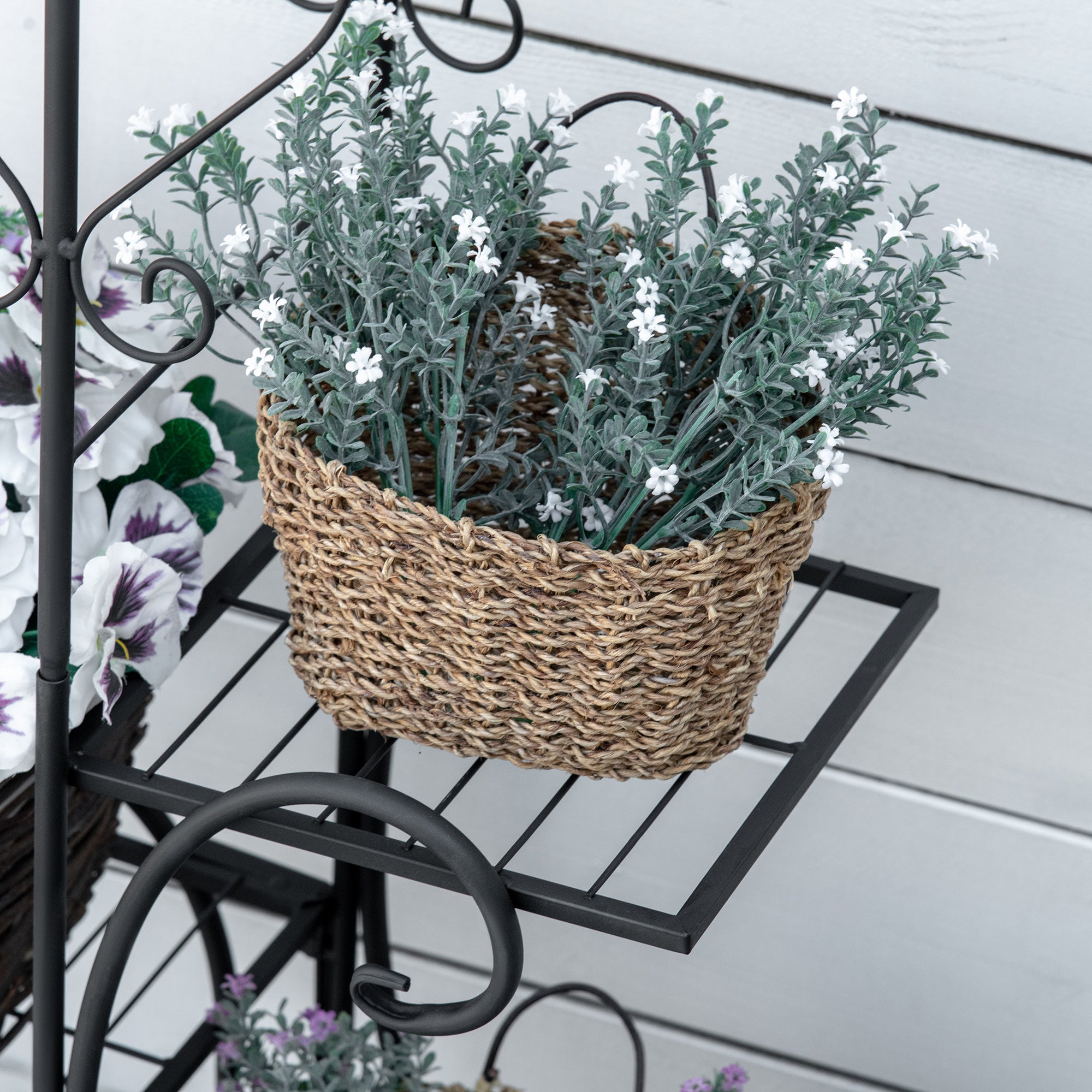 Metal Plant Stand Flower Shelf 4 Levels Plant Stand Flower stair for Indoor and Outdoor Garden Balcony Black 45 x 24.5 x 80 cm