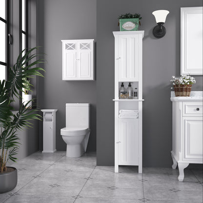 Bathroom Cabinet with Toilet Paper Holder Space Saving Storage in Wood dim. 21.5L x 17.8W x 66.5H cm White