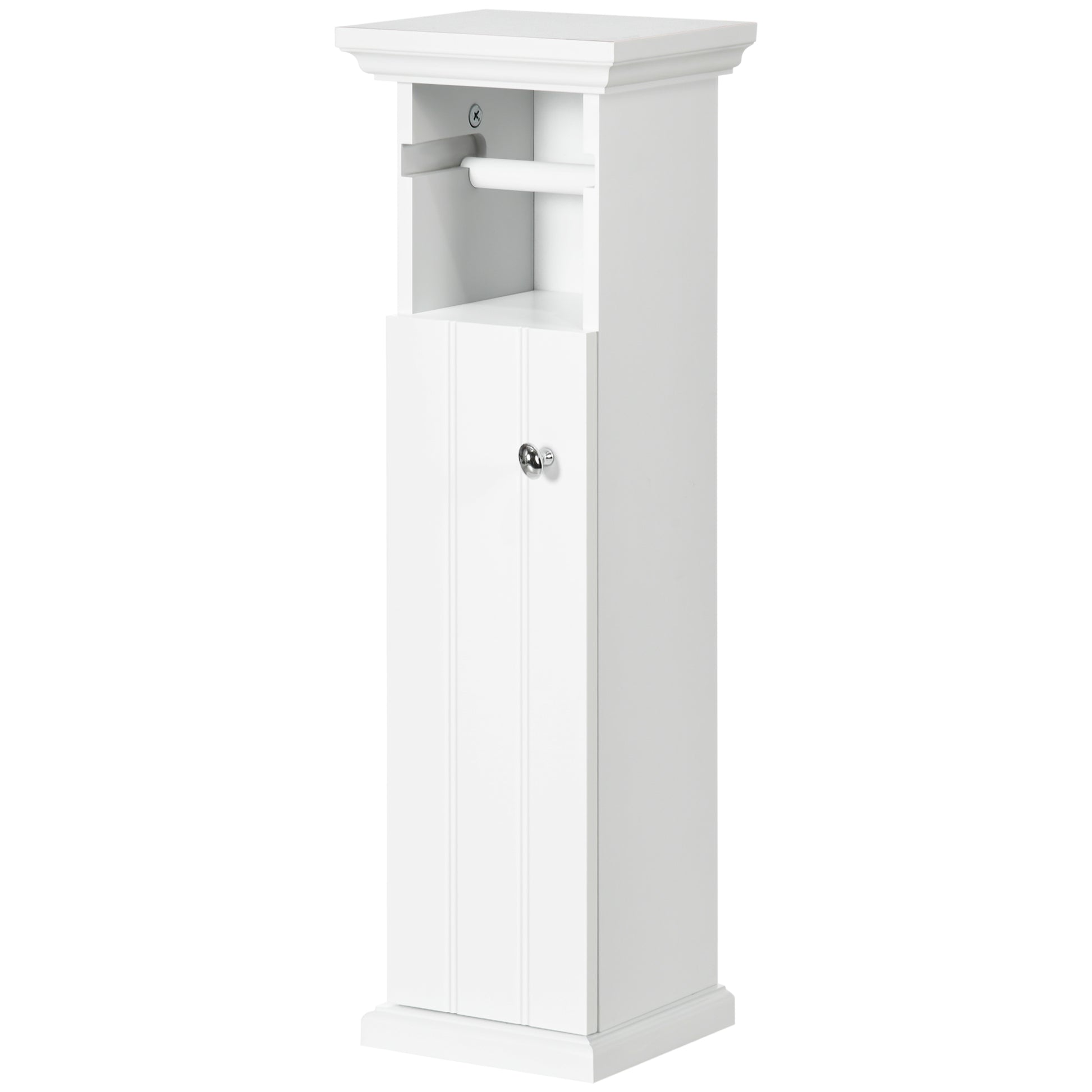 Bathroom Cabinet with Toilet Paper Holder Space Saving Storage in Wood dim. 21.5L x 17.8W x 66.5H cm White