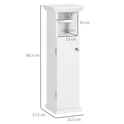 Bathroom Cabinet with Toilet Paper Holder Space Saving Storage in Wood dim. 21.5L x 17.8W x 66.5H cm White