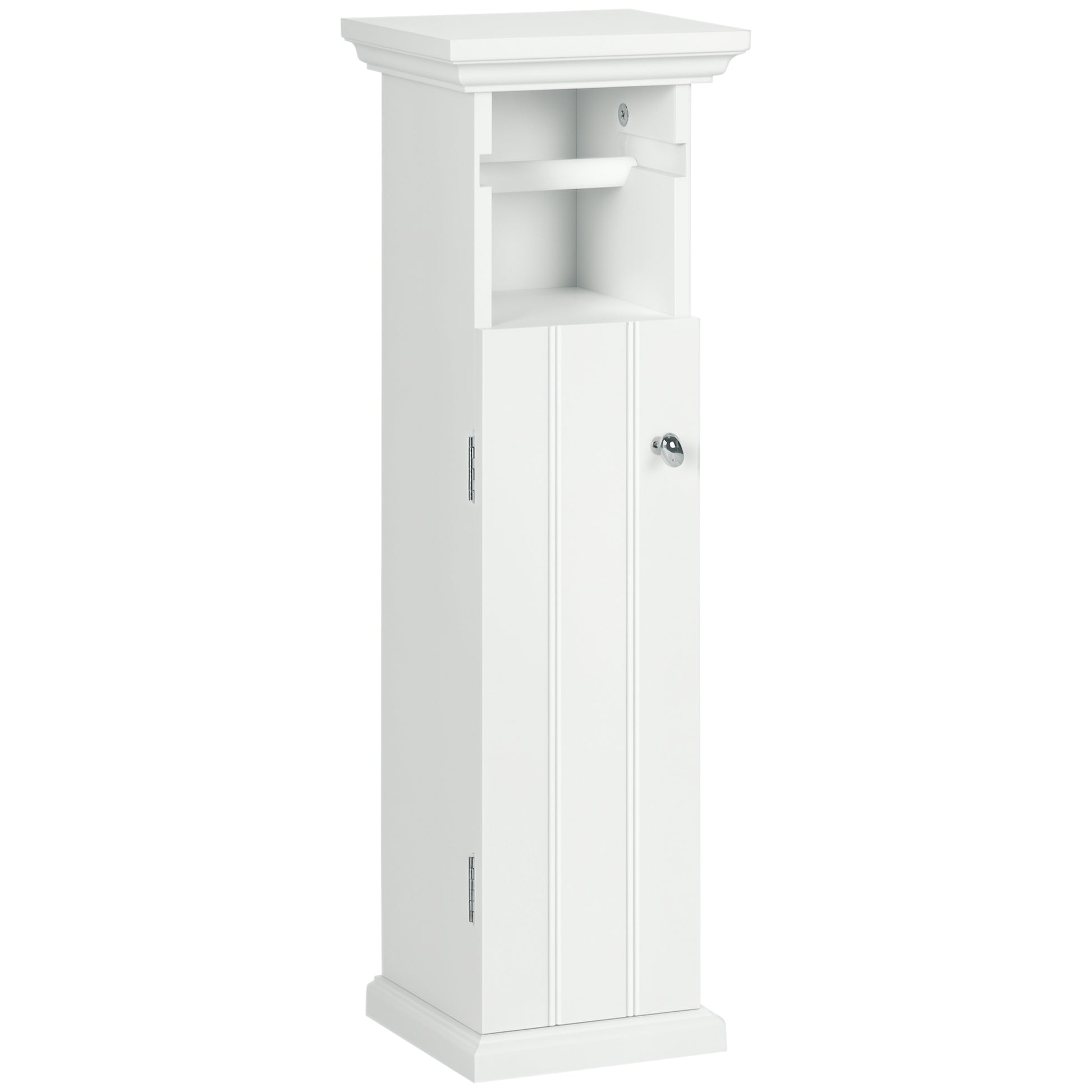 Bathroom Cabinet with Toilet Paper Holder Space Saving Storage in Wood dim. 21.5L x 17.8W x 66.5H cm White
