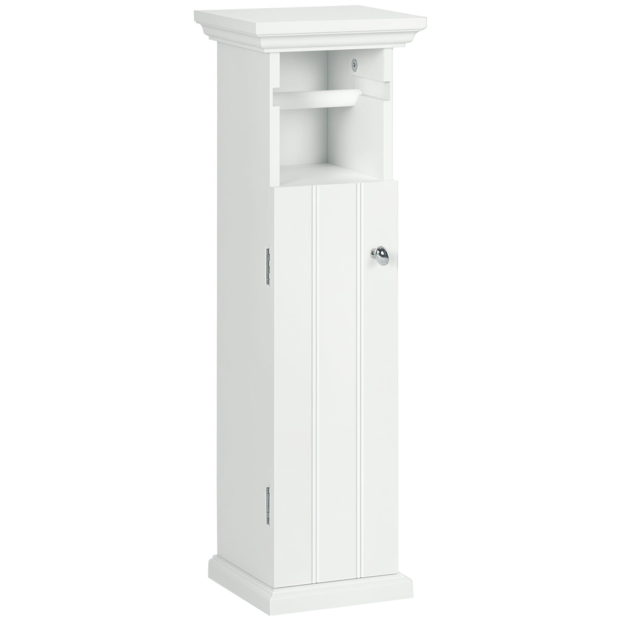 Bathroom Cabinet with Toilet Paper Holder Space Saving Storage in Wood dim. 21.5L x 17.8W x 66.5H cm White